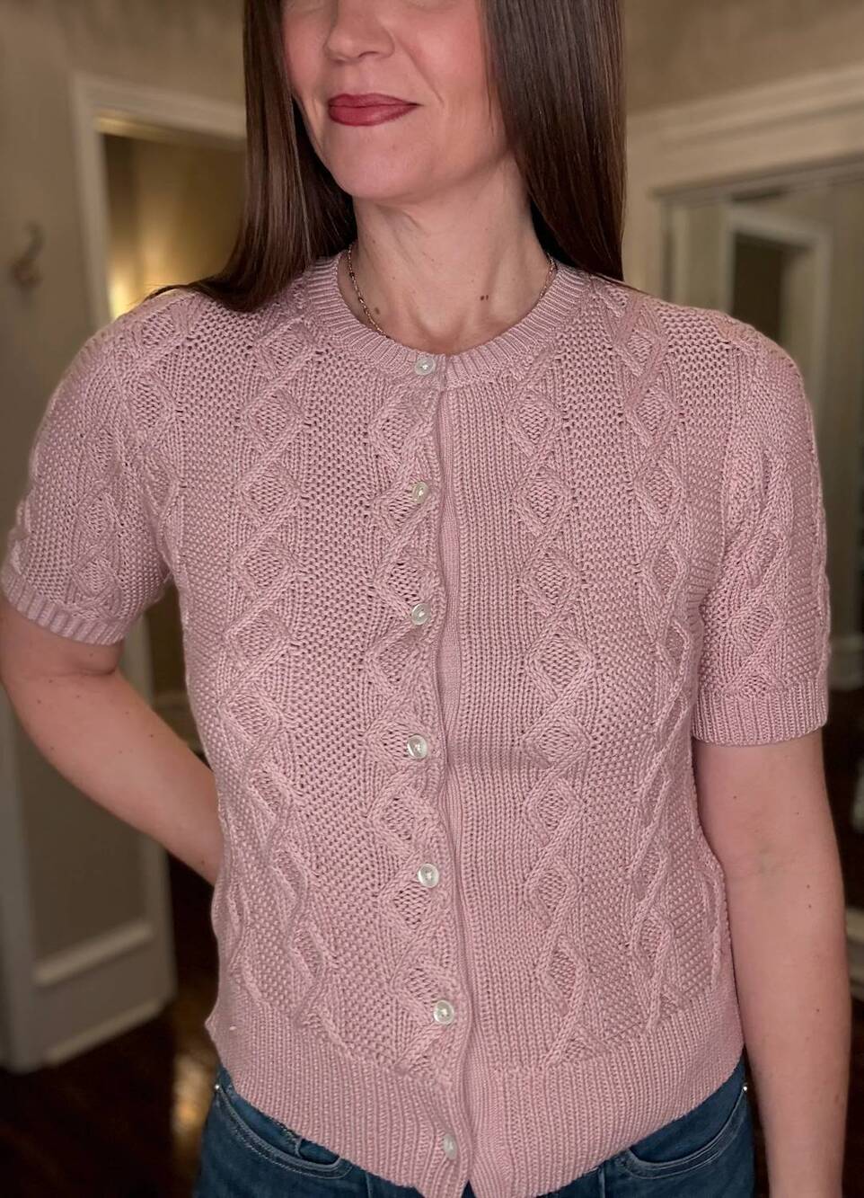 NEW DYLAN women's cable knit cardigan in light pink